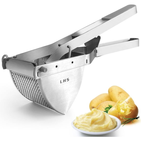 TIFOR Potato Ricer and Masher, Heavy Duty Stainless Steel Commercial Baby Food Masher, Business Potato Masher and Food Press with Ergonomic Comfort Grip,Grey