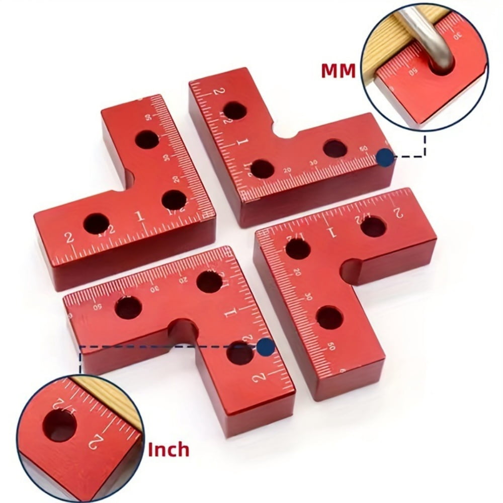 2 Set Corner Clamps, Kvago 90 Degree Mini Positioning Squares, Aluminum Alloy Clamps Woodworking Tools, 2.3"x 2.3" Right Angle Clamps Fixing Clamp for Picture Frame, Box, Cabinets, Drawers (Red)
