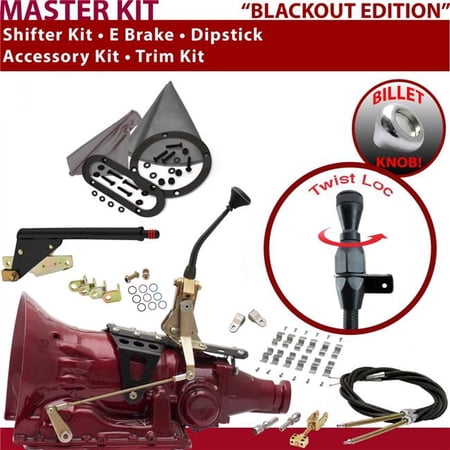 American Shifter 700R4 Shifter Kit Black 8 in. E Brake Cable Clamp Clevis Trim Kit Dipstick for EDEB0