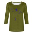 thumbnail image 4 of HKEJIAOI Hauts à Manches 3/4 pour Femmes Imprimé Floral Col Rond M Blouse d'Été, 4 of 5