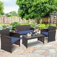 thumbnail image 2 of Gymax 4PCS Patio Conversation Set Outdoor Rattan Furniture Set w/ Navy Cushions, 2 of 10