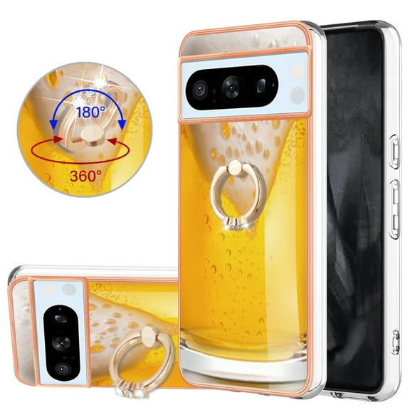 TECH CIRCLE For Google Pixel 6a Case with Stand,360 Rotatable Shiny Ring Holder Kickstand Soft TPU Girls Women Case Shockproof Protective Phone Case for Google Pixel 6A 5G 6.1" 2022,Beer