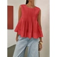 thumbnail image 2 of Womens Summer Pleated Peplum Sleeveless Blouse Tank Tops Round Neck Y2K Babydoll Blouse Shirt Red XS, 2 of 7