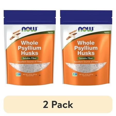 (2 pack) NOW Supplements, Whole Psyllium Husks, Non-GMO Project Verified, Soluble Fiber, 16-Ounce