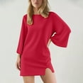 thumbnail image 2 of JGGSPWM Dresses for Women Loose Solid Color Casual Long Sleeve Dress Crew Neck Cozy Tshirt Dress Fashion Fall Outfits Red M, 2 of 7