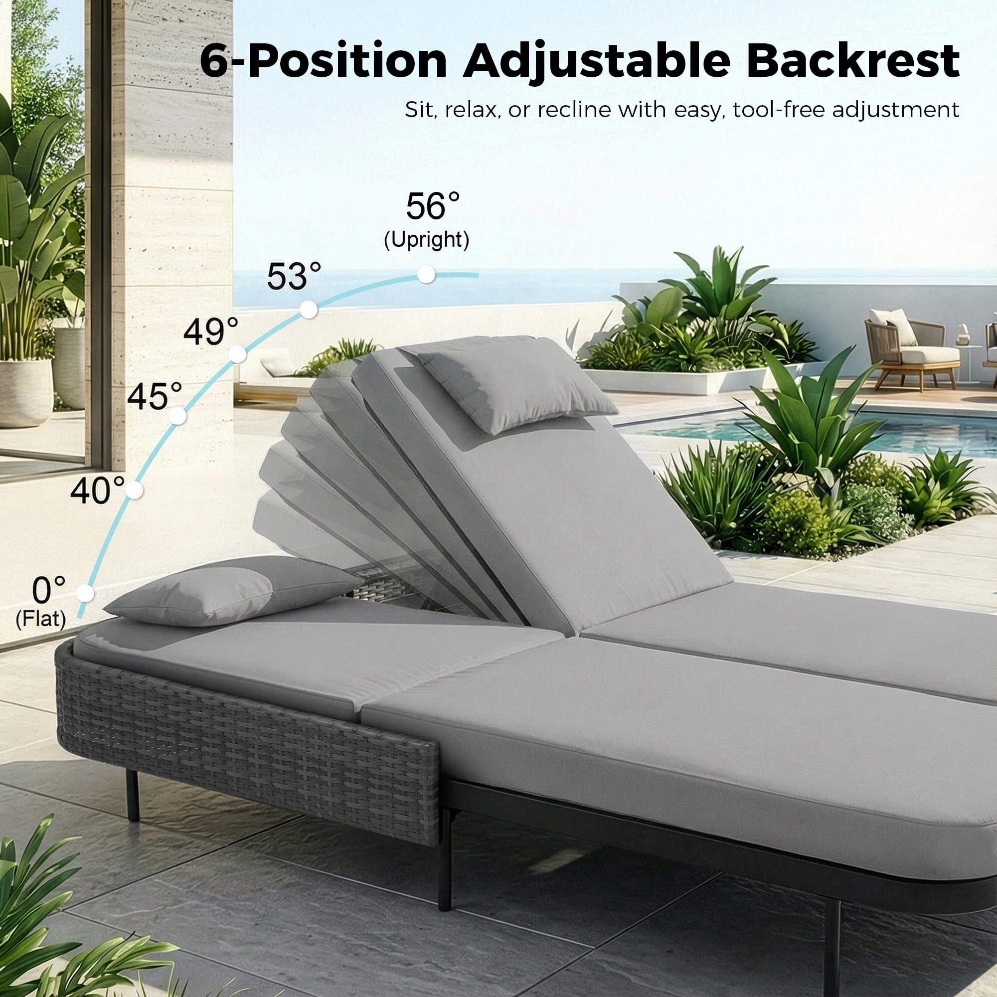 RADIATA 12-Piece Patio Furniture Set with Fire Pit Table, Outdoor Sectional with 43" 60000 BTU Firepit Table, Double Chaise Lounge, High Back Wicker Outdoor Sectional with Fire Pit Set,Light Gray