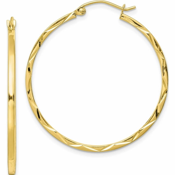 10K Yellow Gold 1.5X35mm Diamond Cut Hoop Earrings (35 X 35) Made In Indonesia 10tc314