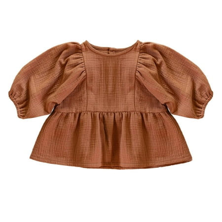 

Baby Girl Boy Spring Summer Solid Cotton Tops Long Sleeve Tshirt Size 100 Brown