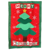 Merry Christmas Tree Quilt Holiday Garden Linen Flag 18x12.5 Inch