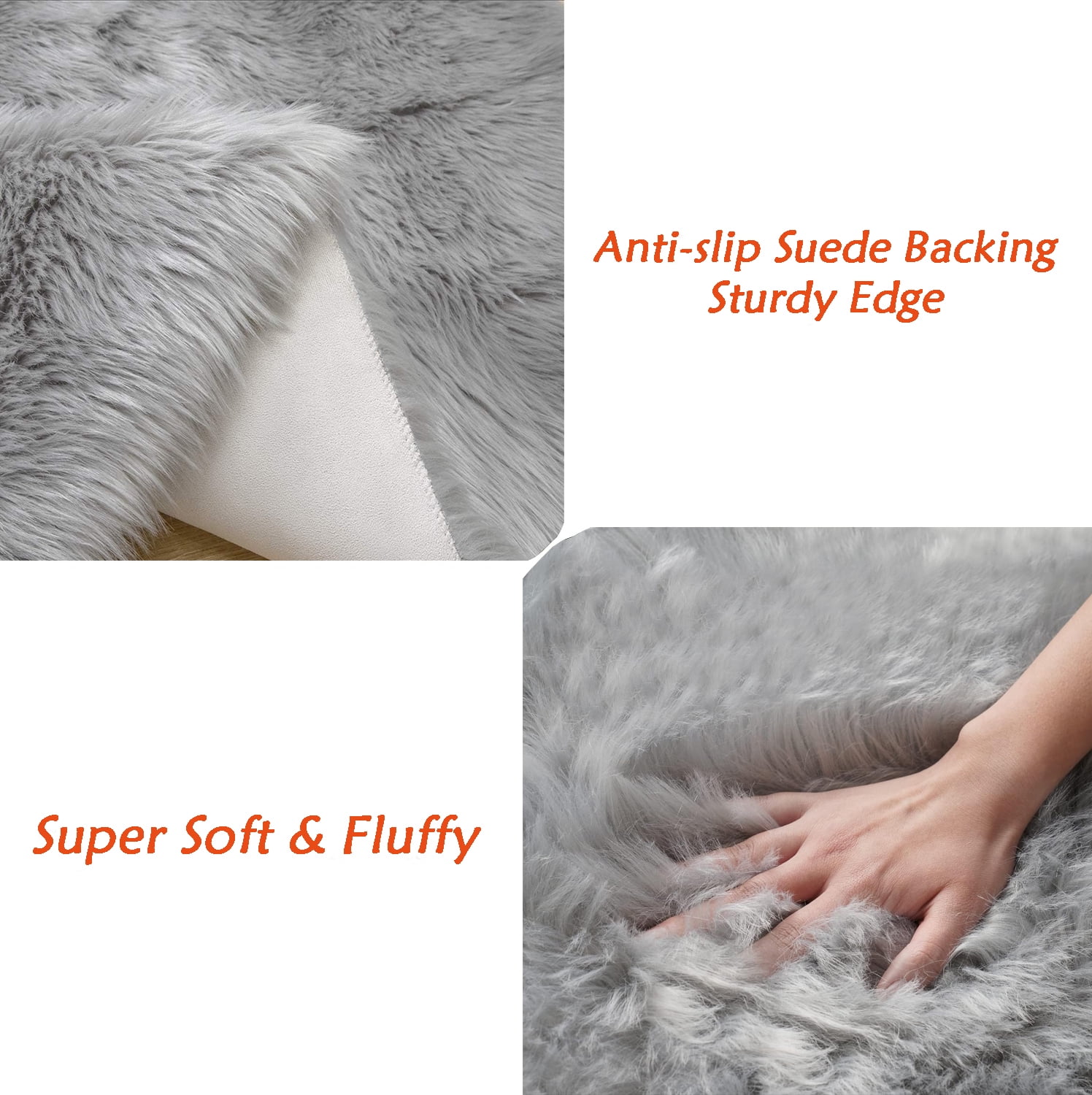 Jingle bears Gray Rug 3x5 Faux Fur Sheepskin Area Rug for Living Room Bedroom Fluffy Plush Furry Rug for Teen Room Rectangle