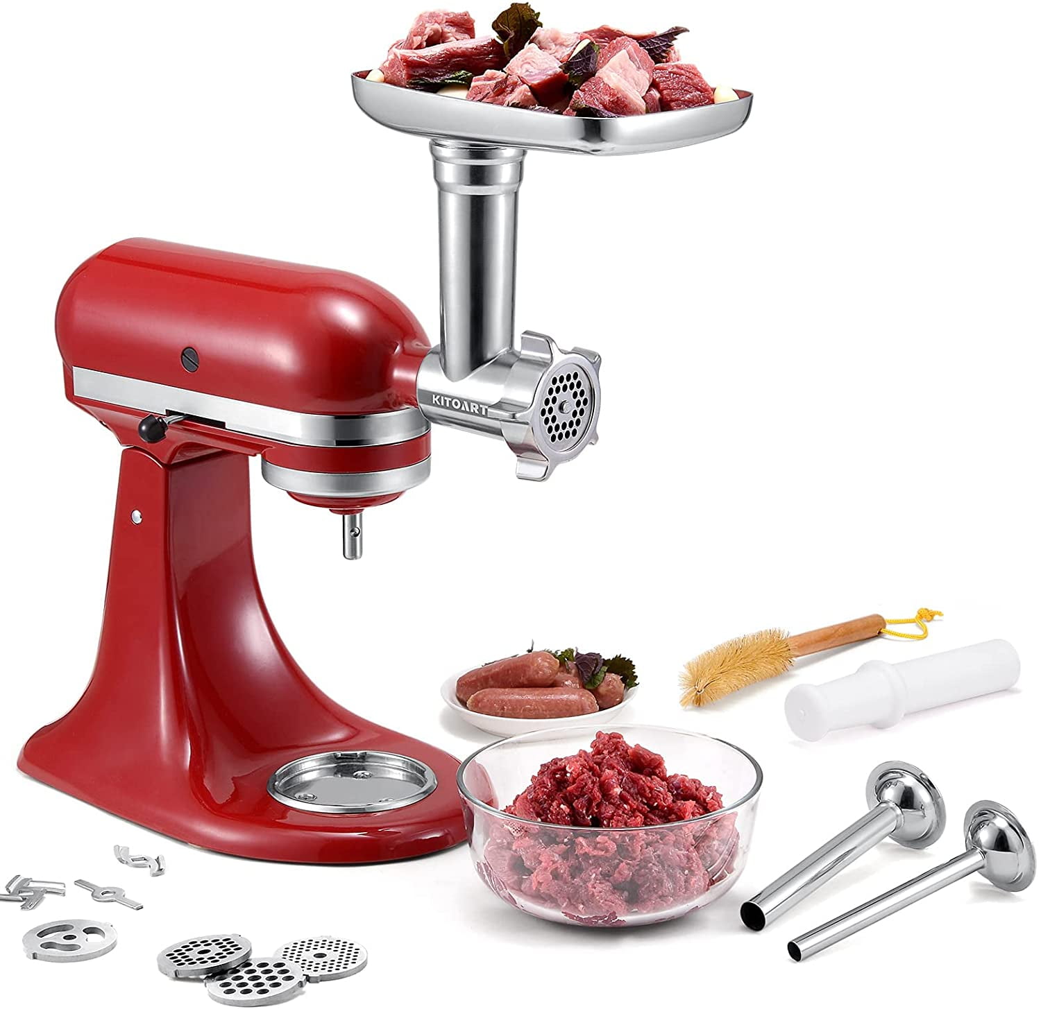 FavorKit Stainless Steel Food Grinder Attachment for KitchenAid Mixers,  Dishwasher Safe, Strong Metal Meat Processor Accessories Included 3 Sausage