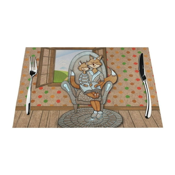 XMXY Woven Placemats Set of 6 PCS, A Fox Beasts Mom Table Mats Washable Heat Resistant Placemats