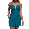 thumbnail image 2 of Women's Solid Color Matching Swimsuit With Pocket Swimming Trunks Sports Tangini Split Swimsuit Suit Drawstring Swimsuit Waisted Swimwear Senior Front, 2 of 6