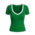 thumbnail image 6 of LNWUY Summer Tops for Women Short Sleeve Tops V Neck Ribbed Knit Slim Fitted Basic Tee Shirt Casual Clothes Spring Outfits Green M, 6 of 6
