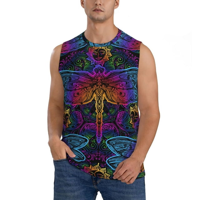 Balery Indian Mandalas Dragonfly Camisetas sin mangas para hombre, absorbe la humedad y protege contra el mal olor.-Large