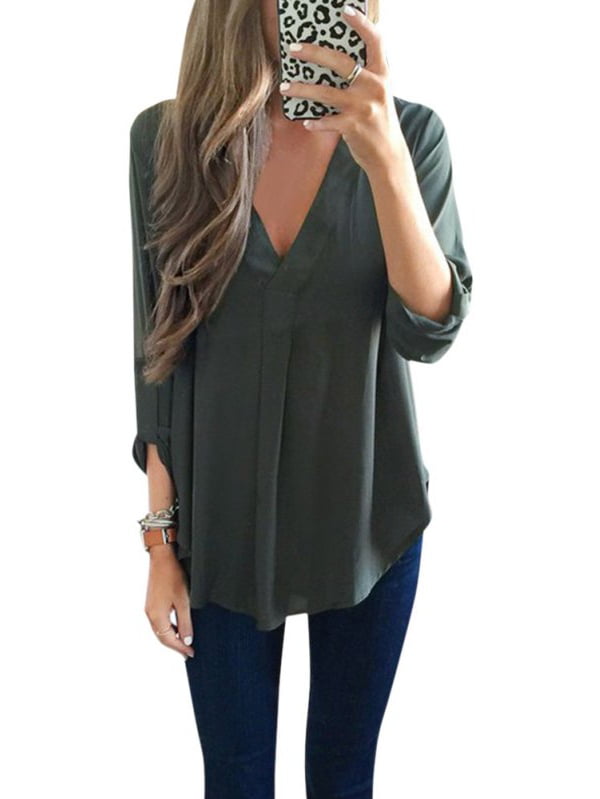 Forthery New Women Fashion Lace Long Sleeve T-Shirt V-Neck Blouse Casual Ladies Tops