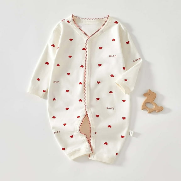 Mikilon Newborn Girl Outfits Cute Long Sleeve V-Neck ‌Rompers Patchwork Color Cute Printed Rompers ,Size 0 Month-18 Months