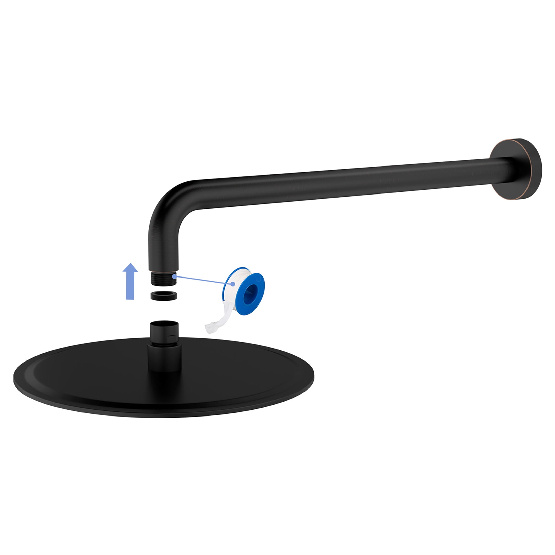 JERFIT 16 Inch Extra Long Shower Arm Extension Pipe with Flange, Oil Rubbed Bronze Finish, SUS304 Stainless Steel, Wall Mount for Rainfall Showerhead, Easy Tool-Free Installation