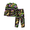 thumbnail image 2 of Kll Mardi Gras3 Print Women'S Long Sleeve Pajamas With Pants Sleepwear Loungewear 2 Set-Large, 2 of 9