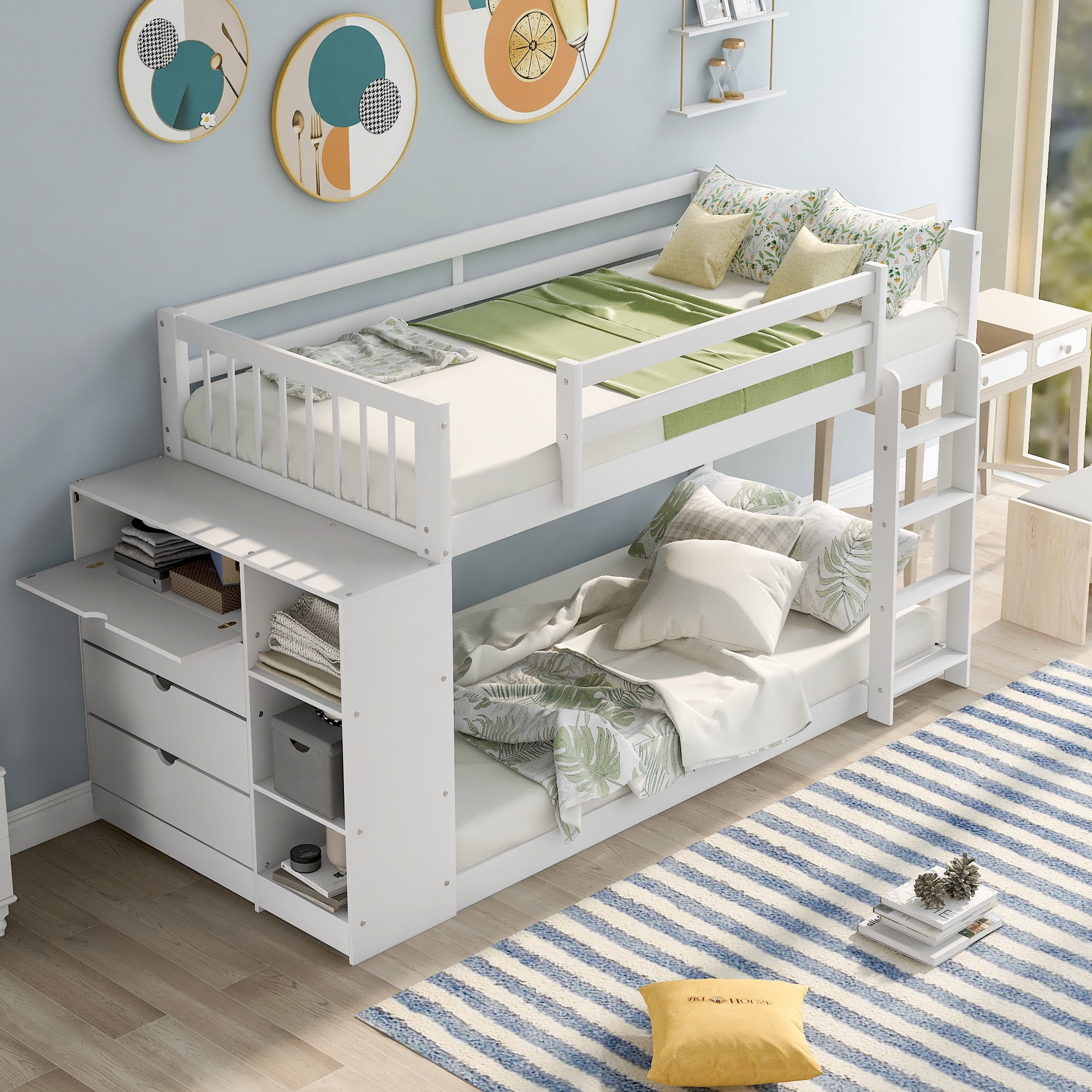 Euroco Twin Bunk Bed with Attached Cabinet