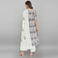thumbnail image 6 of Janasya Indian Round Neck Half Sleeve Botanical Print White Cotton Kurta With Palazzo And Dupatta For Women, 6 of 10