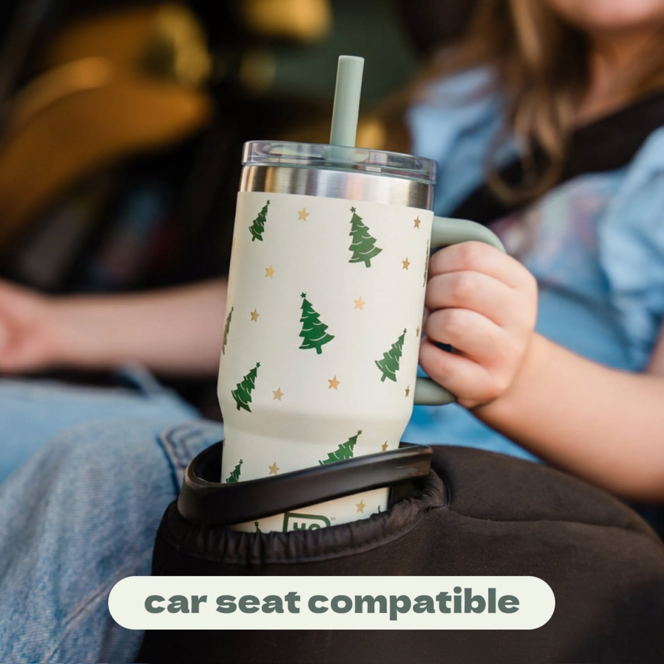 YAYA My First Travel Tumbler for Preschool & Kids 3+, Insulated Stainless Steel Tumbler with Reusable Silicone Straw & Spill-Proof Lid, Cup Holder Compatible, BPA-Free, 12oz, Trees