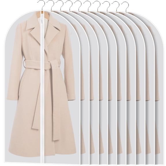 LUIISIS 10 Pack 60'' Garment Bags Dress Bag for Storage,  Dust-Proof Suit Protector Cover Bag with Zipper, Hanging Clothes Bags Dress Bag
