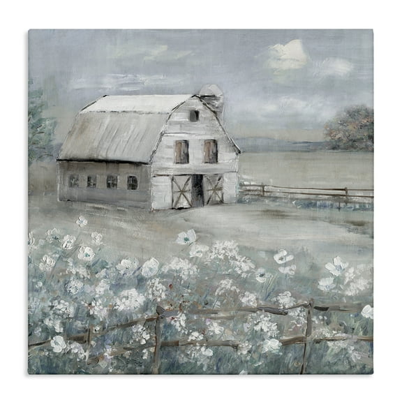 Stupell Industries Traditional Barn & Meadow Landscape & Nature Painting Wrapped Canvas Art Print Wall Art, 17 x 17