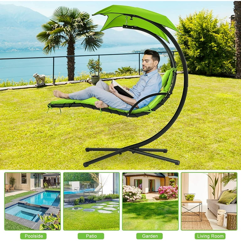 Hanging chaise lounger chair arc stand air porch swing hammock chair canopy discount