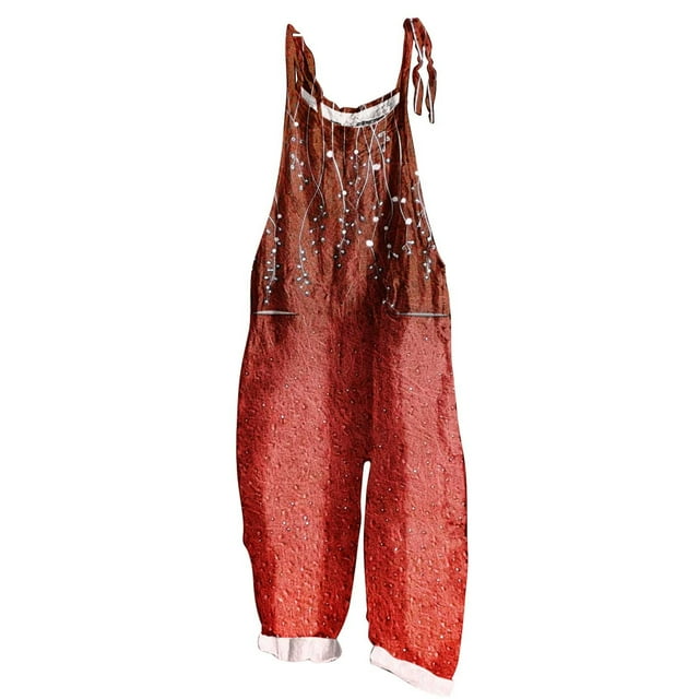 yoeyez Combinaisons pour Femmes avec Poches, Mode d'Été pour Femmes Grande Taille Combinaison Dos Nu Sans Manches à Bretelles Ajustables Longues Combinaisons avec Poches Rouge, 5TG