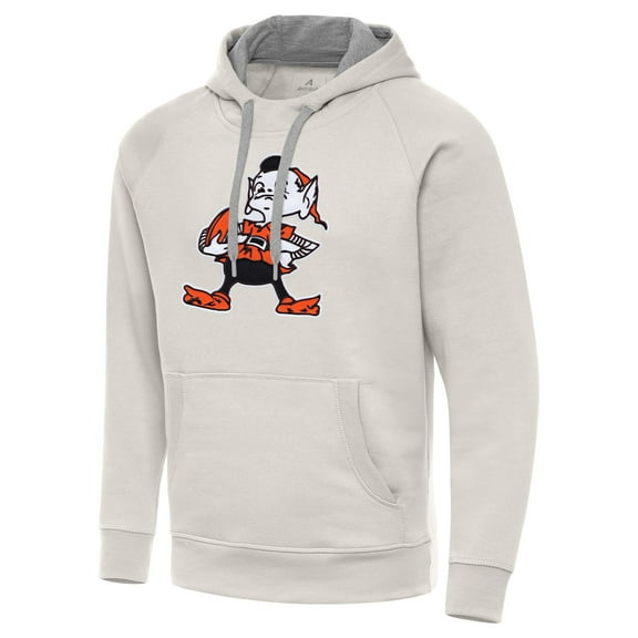 Men's Antigua Cream Cleveland Browns Victory Raglan Pullover Hoodie