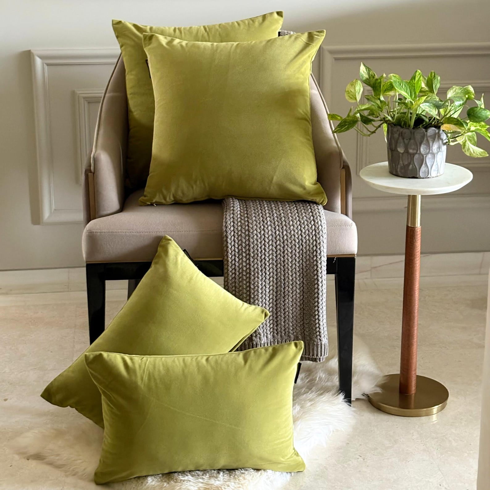 Chartreuse Decorative Throw Pillow Covers 18"x18" | Pack of 2 Modern Plain Velvet Cushion Cover | Solid Color Pillowcases for Couch, Sofa Bedroom & Living Room, Modern Home Décor - Chartreuse Velvet