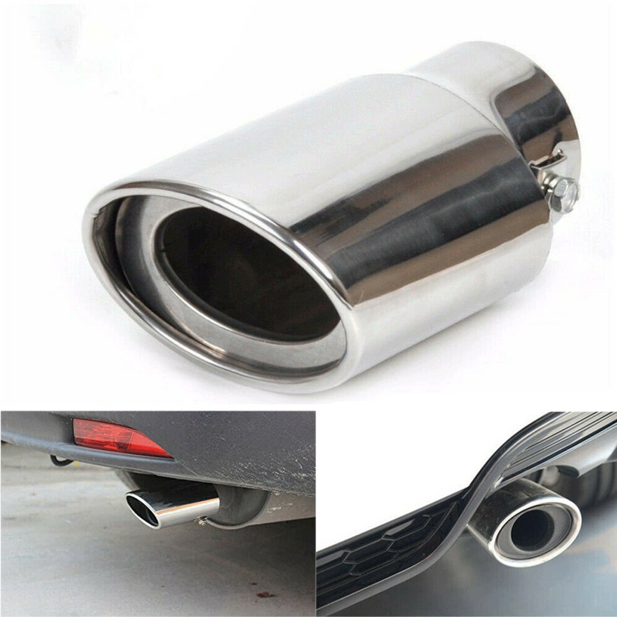 Chrome Exhaust System Tailpipe Tale Tip Trim Cover End Aluminium Rear Screw Clip 