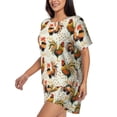 thumbnail image 2 of Naloa Colorful Roosters Women's Short-Sleeved Pajama Set, Loungewear, Summer pajamas, Breathable Cozy - XX-Large, 2 of 9