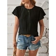thumbnail image 2 of Women Summer Dressy Pleated Petal Cap Short Sleeve Tops Elegant Casual Loose Fit Tunic Blouse Tees Black XL, 2 of 8