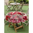 thumbnail image 3 of Outdoor Tablecloth with Umbrella Hole and Zipper, Valentine's Day Round Table Cloth 60 Inch Waterproof Tablecloth, Gnomes Loves Roses Romantic Plaid Beige Picnic Table Cover for Patio Camping, 3 of 7