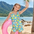 thumbnail image 4 of COEQINE Soft Girls Tankini Swimsuit 2 Piece with Removable Pads for Little Kid Ages 6-7 Sleeveless Bathing Suits Crewneck Tank Top and Swim Shorts Summer Beach Wear, Capybara Lemon Pool, 4 of 8