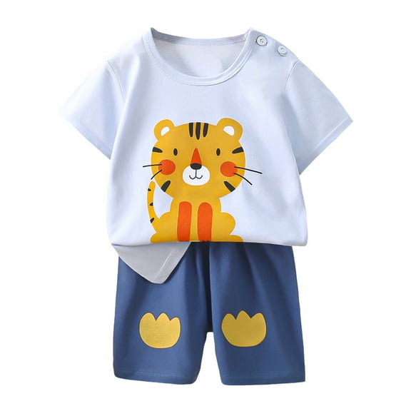 Toddlers Boys Clothes Toddler Kids Baby Boy Summer Clothes Sets 2T 3T 4T Pattern Print Short Sleeve Tops Shorts Outfits,White