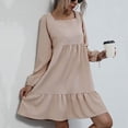 thumbnail image 2 of Women Dress, Long Sleeve Dress Pure Color Casual Ruffled Loose  For Dating ANGGREK Albaricoque M, 2 of 7