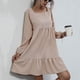 thumbnail image 3 of Vestido de cuello cuadrado para mujer, color puro, suelto, informal, con lazo en la espalda, vestido de manga larga con volantes para citas Albaricoque XL, 3 of 7