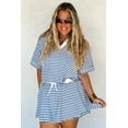 thumbnail image 6 of Plus Size Women's Blue Stripe Short Sleeve Collared V Neck Top and Skort Set | [ZhiHiMeRi] | (US 14W-16W)1X, 6 of 12
