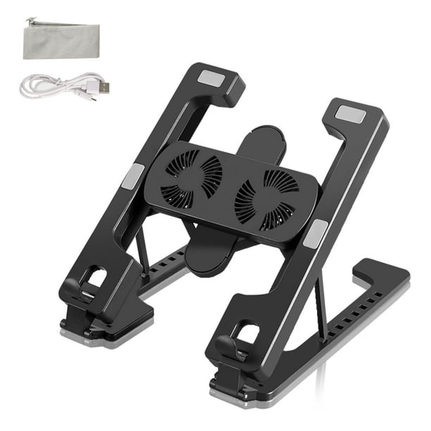 Soporte plegable para computadora portátil, altura ajustable, estante de enfriamiento de CPU con ventiladores dobles, soporte para regazo, soporte para juegos, jugador negro Yuarrent EL005302-01B