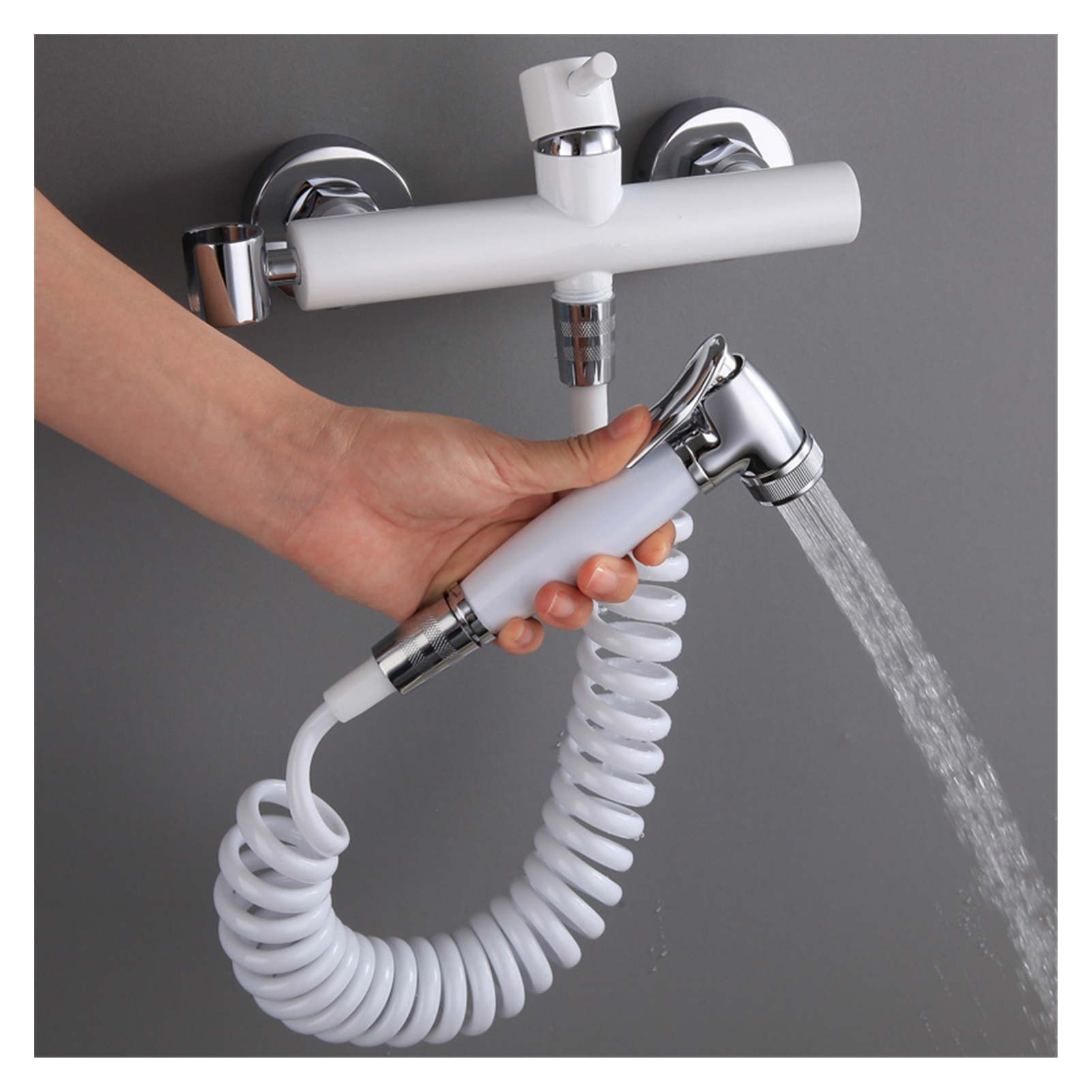 Bidet Faucet Set Hot and Cold White Chrome Toilet Corner Valve Hand held Hygienic Shower Head Wash Car Pet Sprayer Airbrush Tap