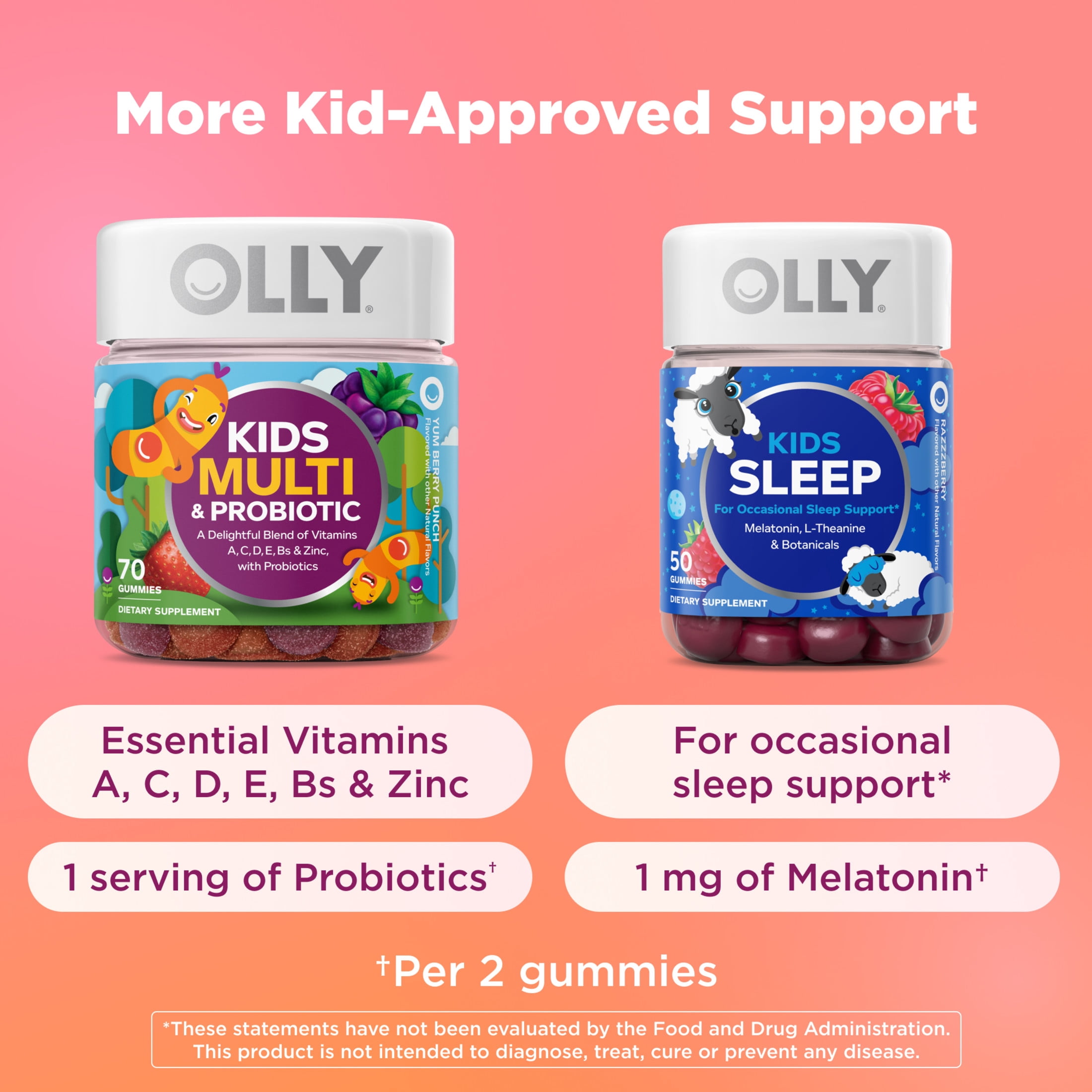 OLLY Kids Friendly Fiber Gummy Supplement, 3g Prebiotic Fiber FOS, Berry Flavored, 50Count