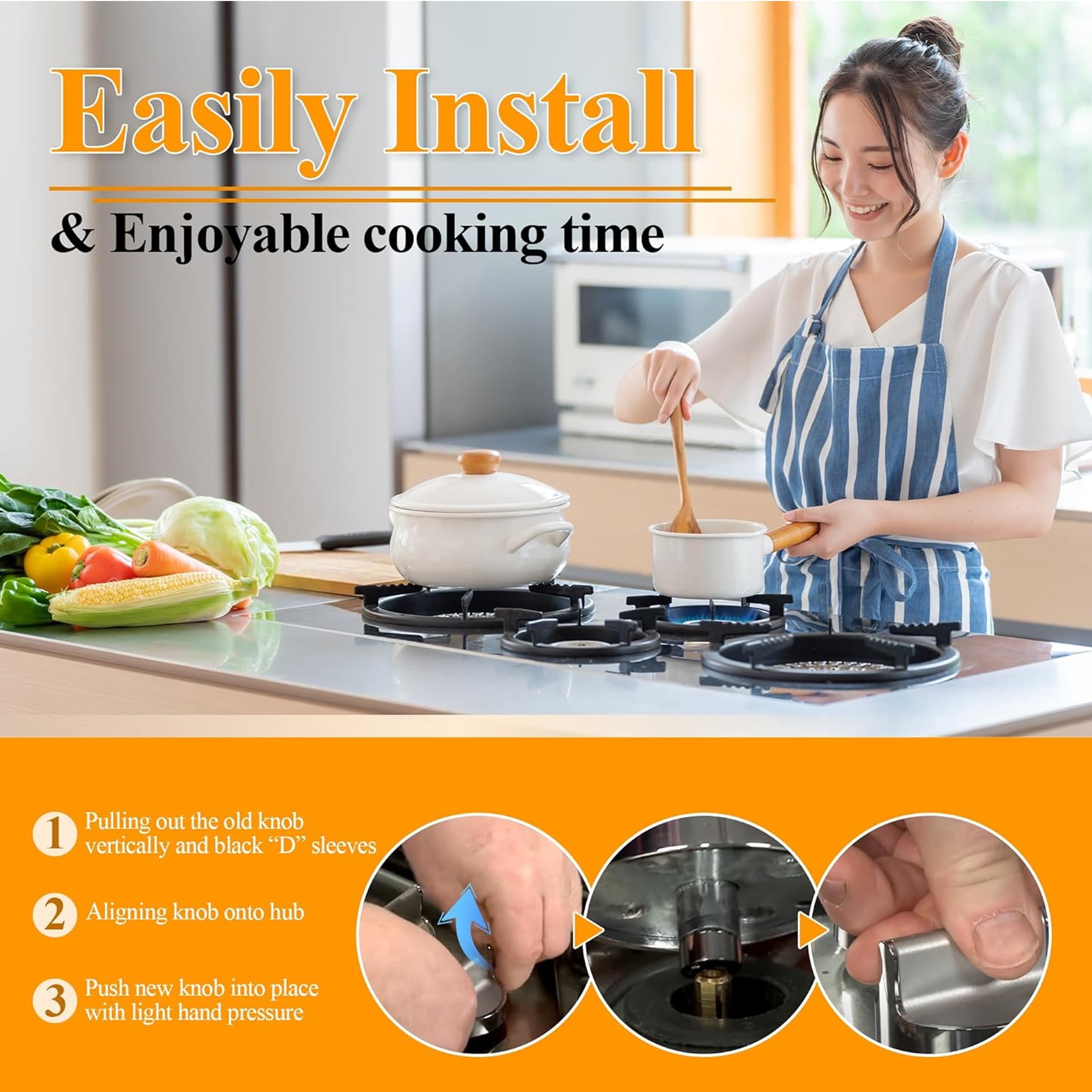 5 Pcs W10594481 Stainless Steel Cooker Stove Control Knob Compatible with Whirlpool Stoves/Ranges