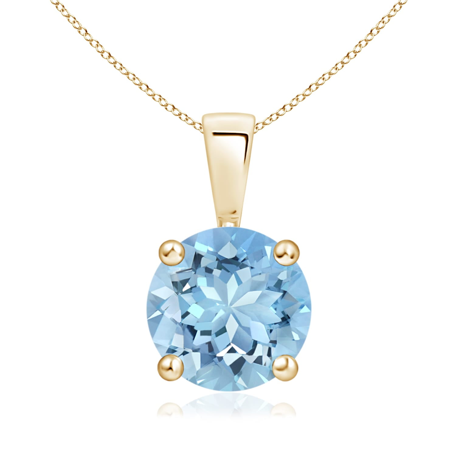 Angara Classic Round Aquamarine Solitaire Pendant in 14K Yellow Gold