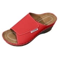thumbnail image 5 of Rokment Womens Orthopedic High Heels Dressy Sandals Comfortable Arch Support Wedge Heeled Slip on Fashion Casual Leather Open Toe Platform Wedge Walking Dress Slides Summer Shoes Red Size 9, 5 of 6