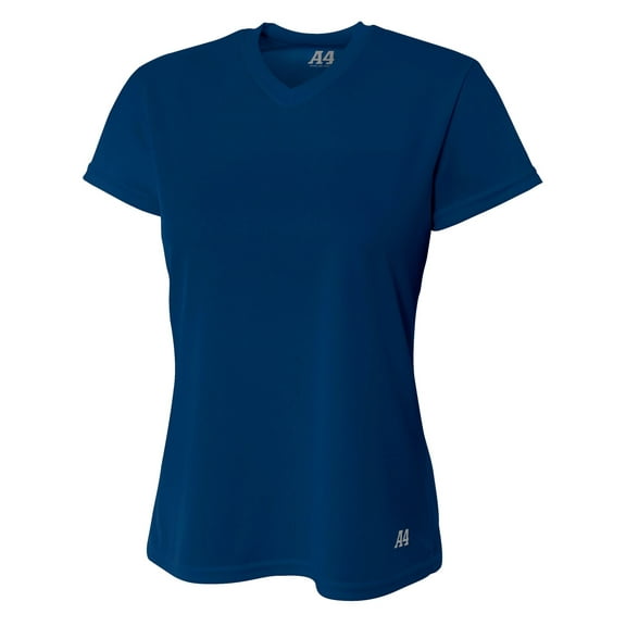 A4 Short Sleeve V-Neck Bird's Eye Mesh Tee For Women in Navy | NW3254