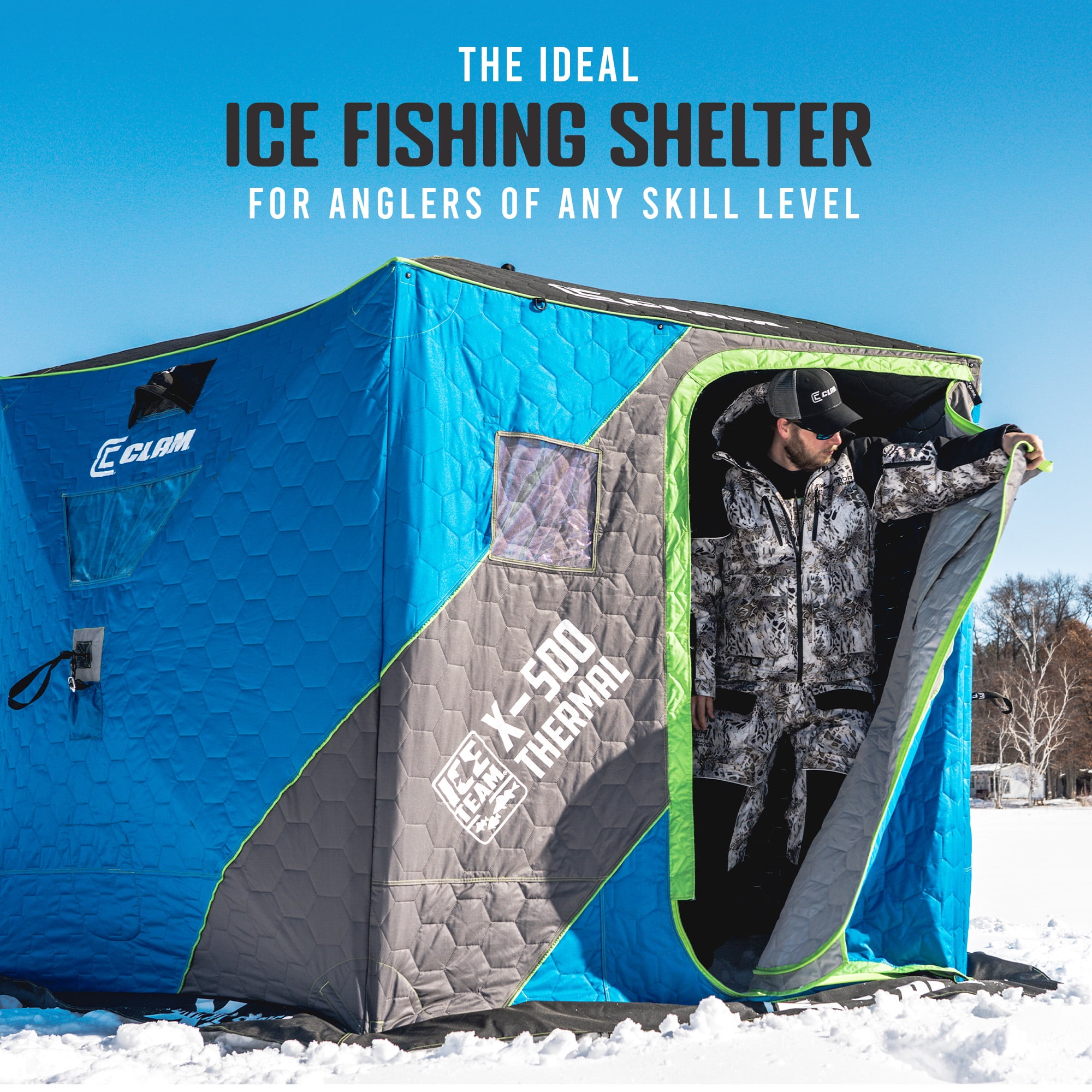 CLAM X 500 Portable 5 Person 9 Foot Ice Team Thermal Hub Shelter w Light