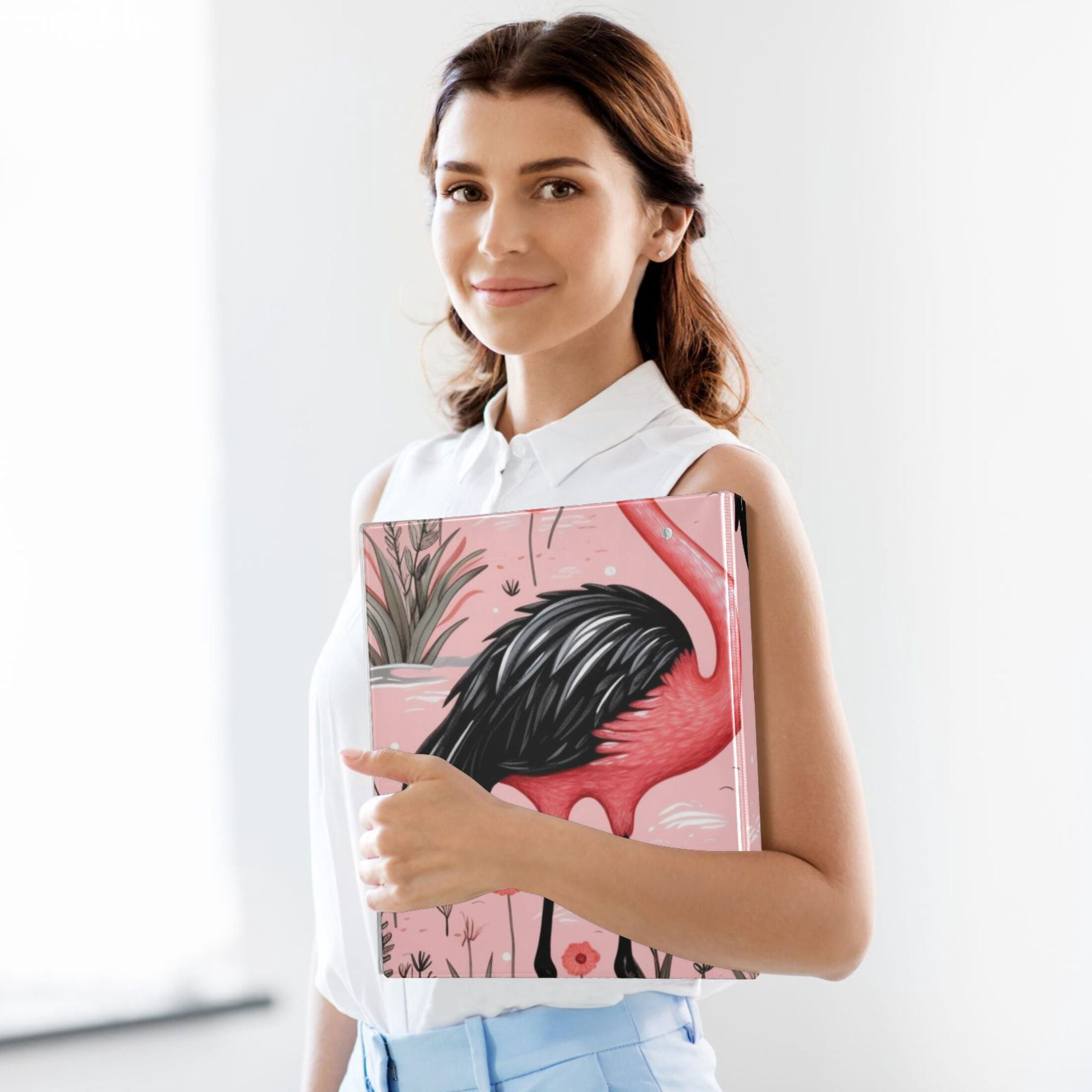 Pink Black Flamingos 3 Ring Binders 1.5 inch Hardcover File Folders with Interior Pockets A4 Size Organizer for School Office Hospital Set of 2